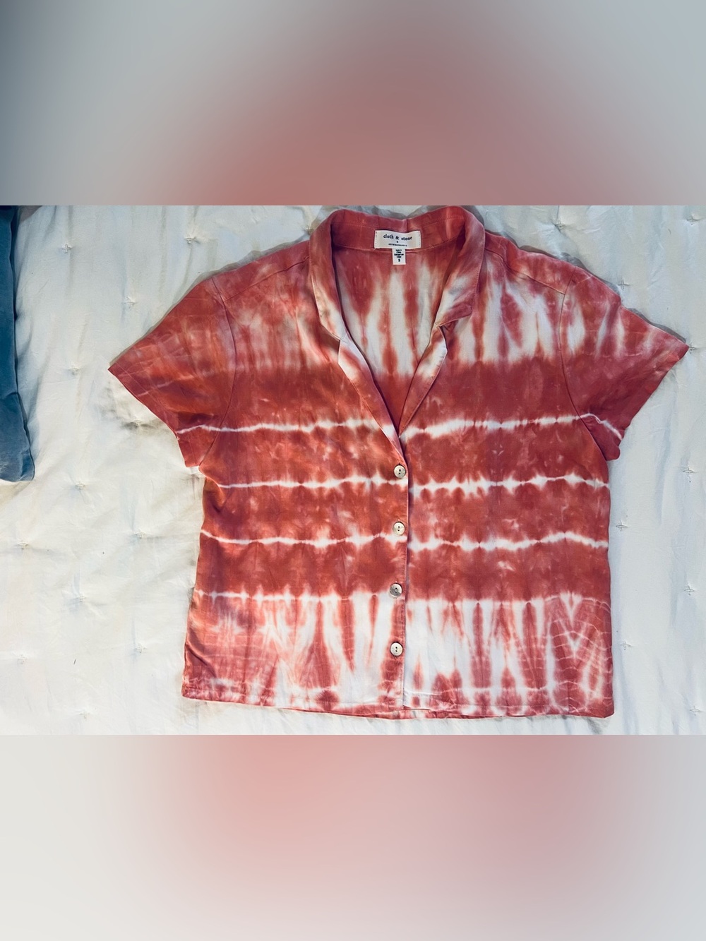 Anthropologie Rust and White Short Sleeve Button-Down Tie-Dye Top